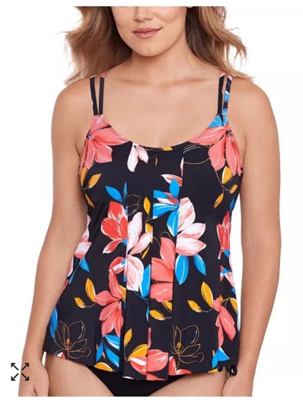 Swim Solutions Colorscope Floral V-Neck‎ Underwire Tankini Top Size 12